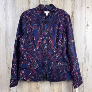 Charter Club Women Multicolor Paisley Round Neck Button Front Blouse Top Size L